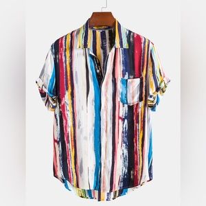 Large New Multi Color Graffiti Stripes Shirt